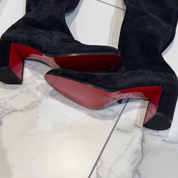 Christian Louboutin Black Suede Over-the-Knee Boots with Red Soles - Picture 2 of 9